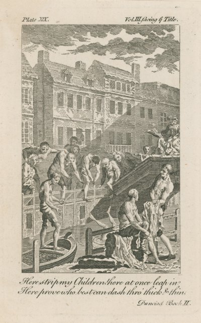 Niños bañándose en el Fleet Ditch por el Puente de Bridewell en 1728 de English School