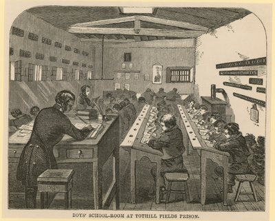 Sala de escuela de niños en la Prisión de Tothill Fields de English School