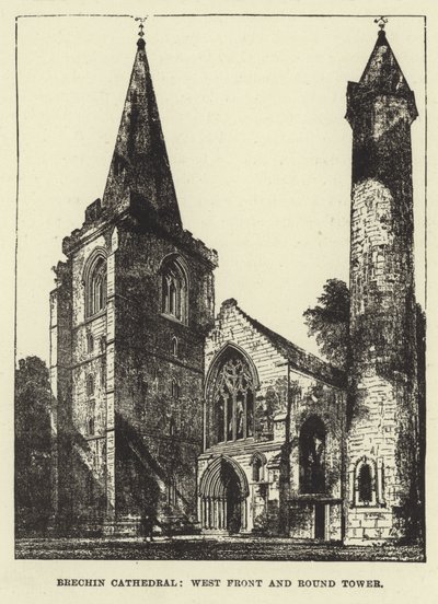 Catedral de Brechin, fachada oeste y torre redonda de English School