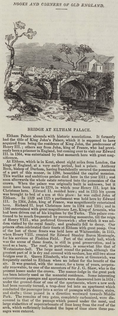 Puente en el Palacio de Eltham (grabado) de English School