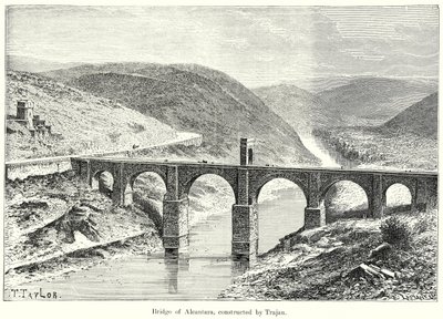 Puente de Alcántara, construido por Trajano (grabado) de English School