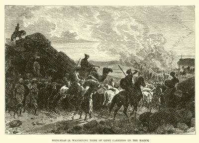 Brinjaras (una tribu nómada de gitanos portadores) en marcha de English School