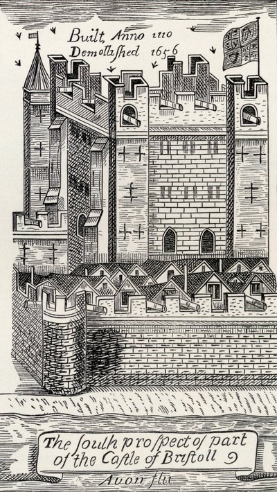 Castillo de Bristol, después del mapa de James Millerd de Bristol de 1673, de 