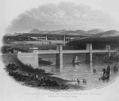 Puentes Tubular Britannia y de Suspensión Menai de English School