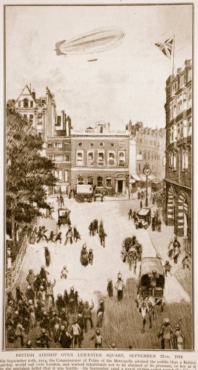 Dirigible británico sobre Leicester Square, 22 de septiembre de 1914, 1914-19 de English School
