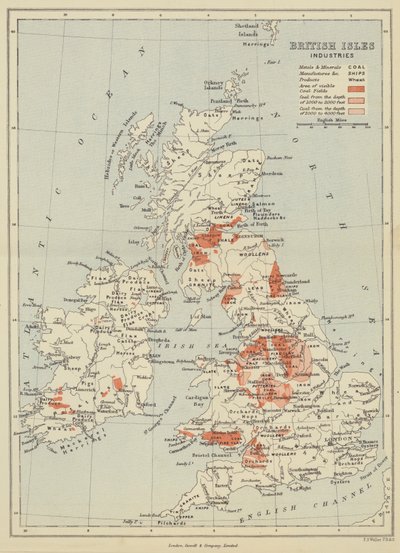Industrias de las Islas Británicas (litografía en color) de English School