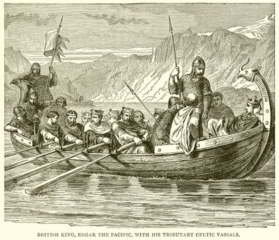 Rey británico, Edgar el Pacífico, con sus vasallos celtas tributarios de English School