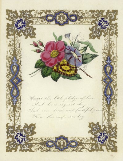 Tarjeta de San Valentín británica con imagen de flores de English School