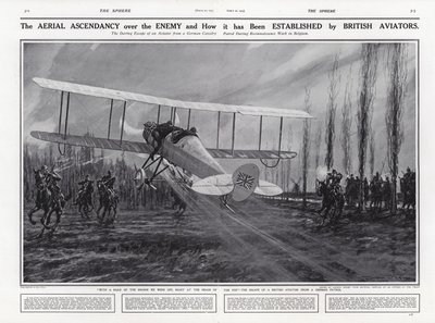 Avión británico escapando de una patrulla alemana, Primera Guerra Mundial, Bélgica de English School