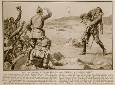 Oficial británico da su vida para salvar a un enemigo herido, 1914-19 de English School