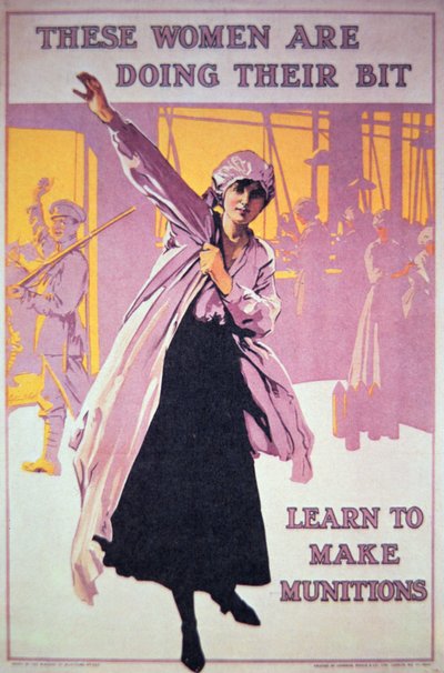 Póster británico de la Primera Guerra Mundial para alentar a las mujeres a trabajar en fábricas de municiones, c.1914-18 de English School