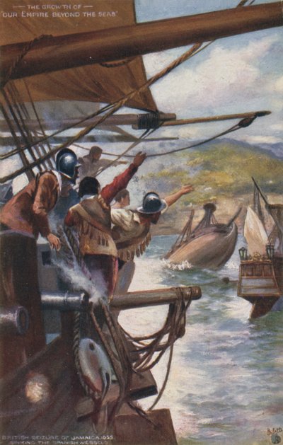 La toma británica de Jamaica de los españoles, 1655 de English School