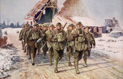 Tropas británicas en marcha en condiciones invernales, 1914-19 de English School