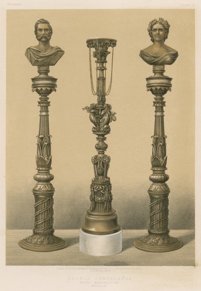 Candelabro de bronce, Manufactura Real, Berlín (cromolito) de English School