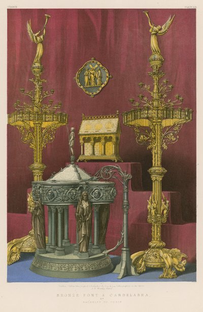 Fuente y candelabro de bronce de Bachelet de París (cromolito) de English School