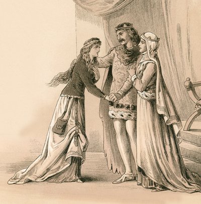 La esposa e hija de Bruce siendo devueltas a él después de Bannockburn de English School