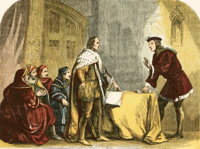 Buckingham suplicando a Ricardo, Duque de Gloucester, que acepte la corona de English School