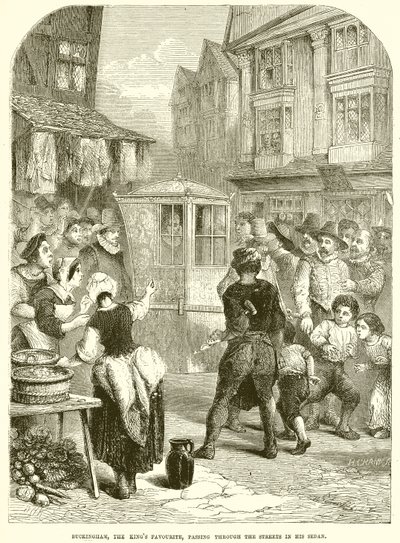 Buckingham, el favorito del rey, pasando por las calles en su silla de manos de English School