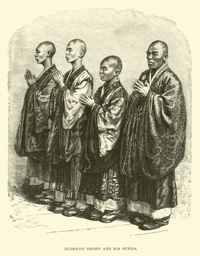 Sacerdote budista y sus alumnos de English School