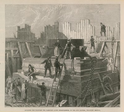 Construcción de la plataforma para el martillo de vapor de 25 toneladas de Nasmyth de English School