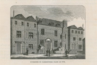 Edificios en Clerkenwell Close en 1791 de English School