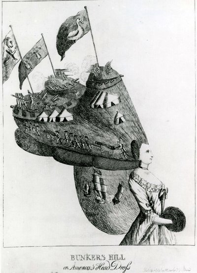 Bunkers Hill, o el tocado de América, 1776 de English School