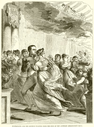 Bonaparte y la Emperatriz escapando del incendio en el baile del embajador austríaco de English School