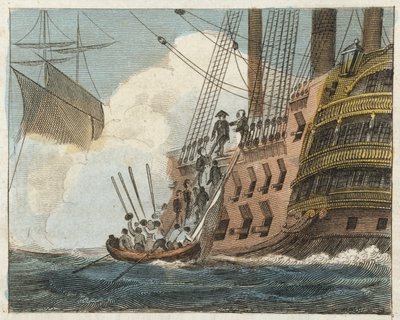 Buonaparte se rinde a los ingleses (grabado coloreado) de English School