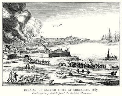 Quema de barcos ingleses y en Sheerness de English School