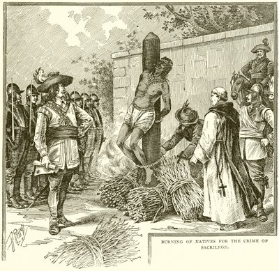 Quema de nativos por el crimen de sacrilegio de English School