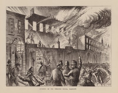 Incendio del Theatre Royal, Glasgow (grabado) de English School