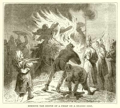 Quema del cadáver de un jefe en un barco dragón de English School