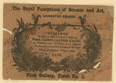 Tarjeta de presentación del Royal Panopticon of Science and Art de English School