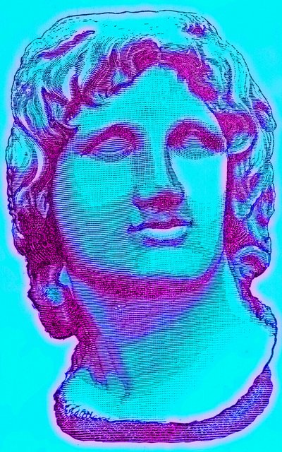 Busto de Alejandro Magno, del Museo Británico, estatua en el Vaticano, ilustración de la Historia de Roma de Victor Duruy, publicada en 1884 de English School