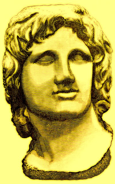 Busto de Alejandro Magno, del Museo Británico, estatua en el Vaticano, ilustración de la Historia de Roma de Victor Duruy, publicada en 1884 de English School