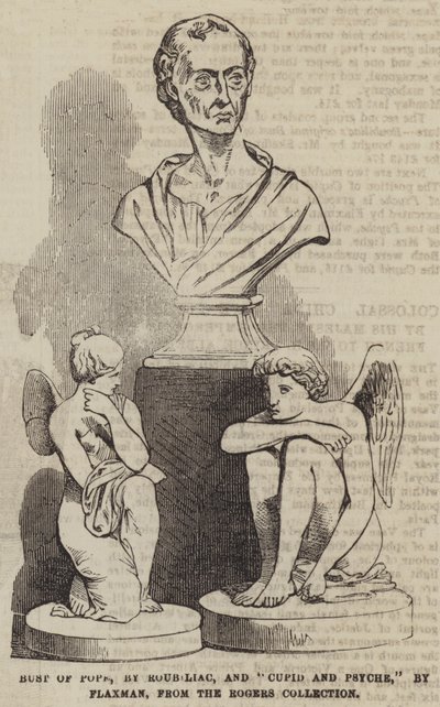 Busto del Papa y "Cupido y Psique" de la Colección Rogers (grabado) de English School