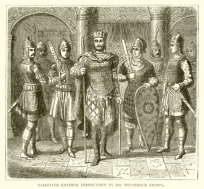 Emperador bizantino rodeado por sus tropas domésticas de English School