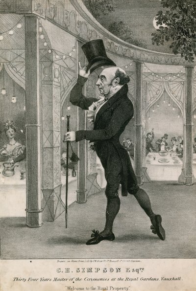 C H Simpson, treinta y cuatro años Maestro de Ceremonias en los Royal Gardens, Vauxhall, Londres de English School