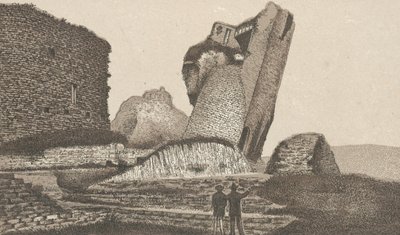 Castillo de Caerphilly, torre inclinada (lito) de English School