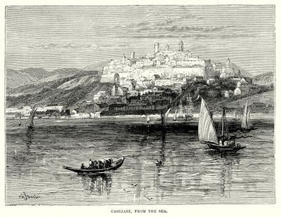 Cagliari, desde el mar (grabado) de English School