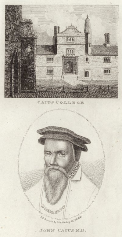 Caius College y un retrato de John Caius de English School