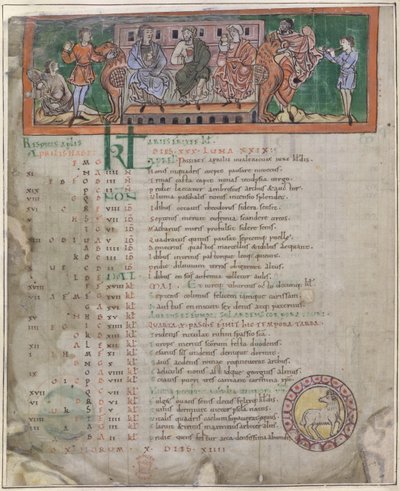 Página de calendario para abril: Banquetes, ilustración de un 