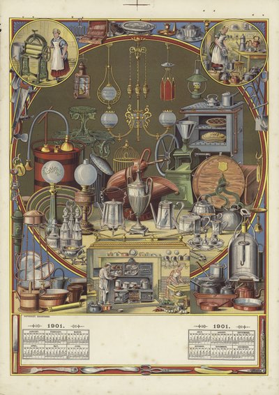 Calendario con una variedad de utensilios de cocina de English School
