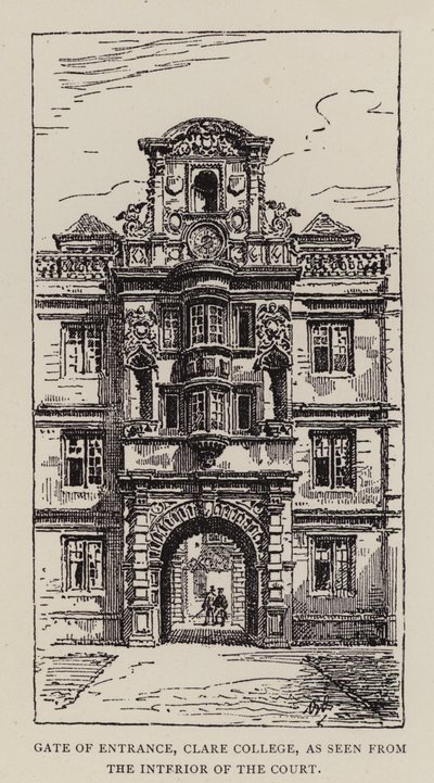 Cambridge: Puerta de entrada, Clare College, vista desde el interior del patio de English School
