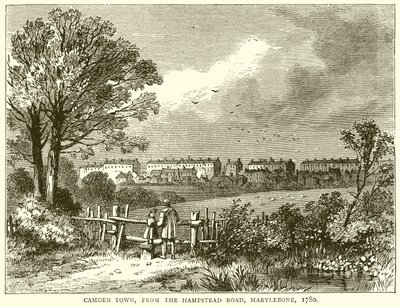 Camden Town, desde Hampstead Road, Marylebone, 1780 de English School
