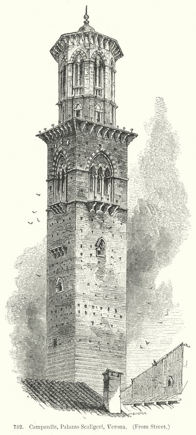 Campanile, Palacio Scaligeri, Verona (grabado) de English School
