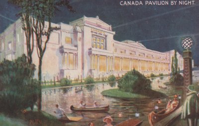 Pabellón de Canadá por la noche, Exposición del Imperio Británico, Wembley de English School