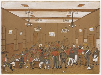 Cantina con hombres de los 7º Dragones, 3º Húsares, Greys Escoceses y 10º Húsares, 1886 de English School