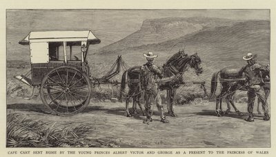 Carro del Cabo enviado a casa por los jóvenes príncipes Alberto Víctor y Jorge como regalo para la Princesa de Gales (grabado) de English School
