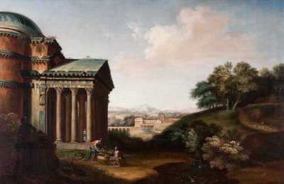 Vista caprichosa del Panteón, figuras y un acueducto, c.1760 de English School